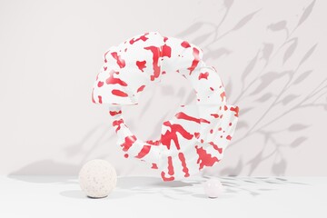 3d render, abstract geometric torus shape, cracked surface with hole. Split object isolated on white background. Minimal design.