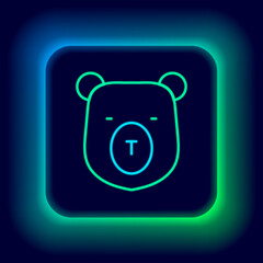 Glowing neon line Bear head icon isolated on black background. Colorful outline concept. Vector