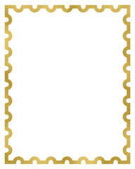 Golden outline stamp frame, gold border. Isolated png illustration, transparent background. Asset for overlay, texture, pattern, montage, collage, shape, greeting, invitation card, mark making.