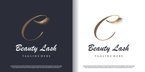 Fototapeta na wymiar eyelash beauty logo with letter c style premium vector