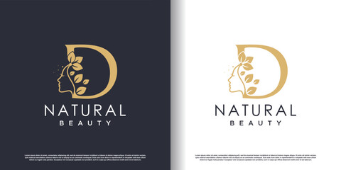nature beauty logo with letter d style premium vector
