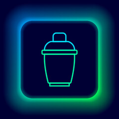 Glowing neon line Cocktail shaker icon isolated on black background. Colorful outline concept. Vector