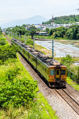 Naklejka premium The train through the beautiful countryside of Hualien, Taiwan