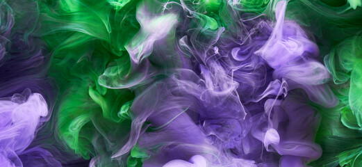 Green purple smoke abstract background, acrylic paint underwater explosion © amixstudio