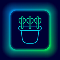 Glowing neon line Quiver with arrows icon isolated on black background. Colorful outline concept. Vector