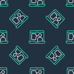 Line E-learning of different foreign languages icon isolated seamless pattern on black background. Vector