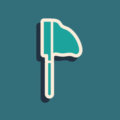 Green Fishing net with fish icon isolated on green background. Long shadow style. Vector