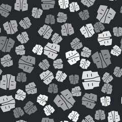 Grey Fishing jacket icon isolated seamless pattern on black background. Fishing vest. Vector