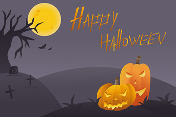 Background on the theme of Halloween with pumpkins. Happy halloween lettering