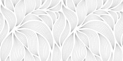 Luxury seamless floral pattern with striped leaves. Elegant astract background in minimalistic linear style. - 529873058
