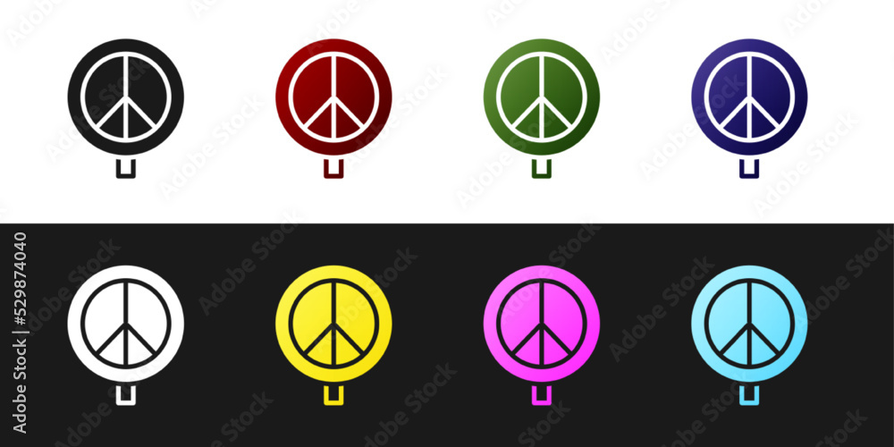 Poster Set Peace icon isolated on black and white background. Hippie symbol of peace. Vector