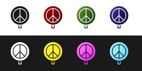 Set Peace icon isolated on black and white background. Hippie symbol of peace. Vector