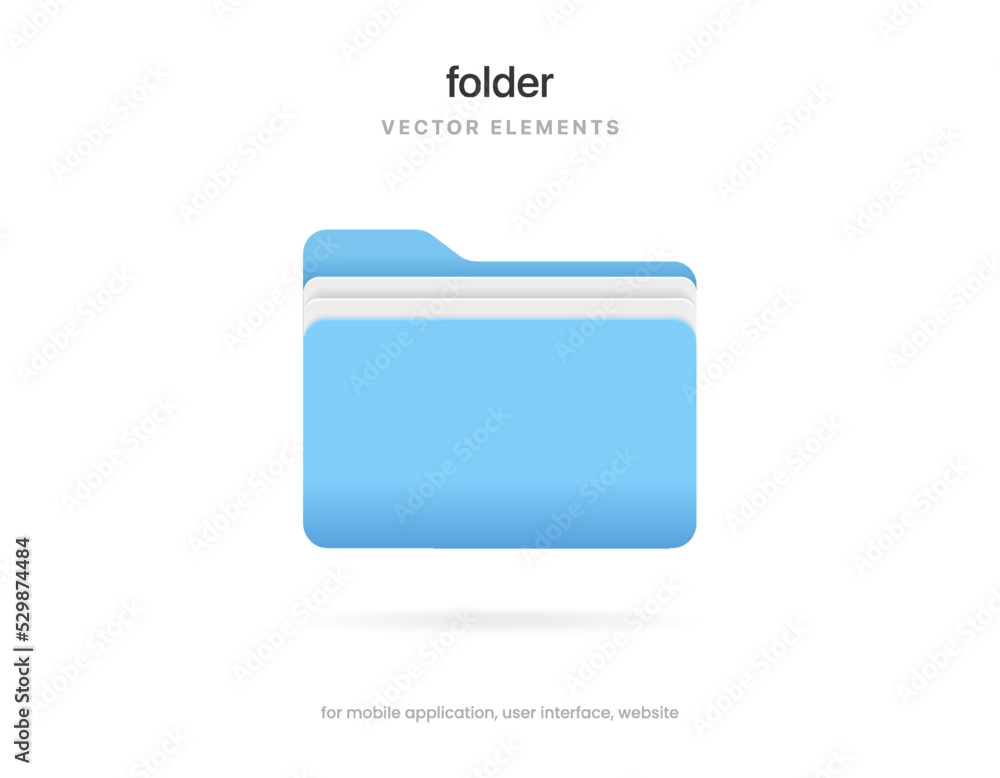 Poster 3d blue folder icon isolated on white background. document symbol. 3d file icon. binder sign modern,