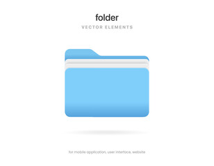 3d blue folder icon isolated on white background. Document symbol. 3d file icon. Binder sign modern, simple, vector, icon for website design, mobile app, ui. Vector Illustration - obrazy, fototapety, plakaty