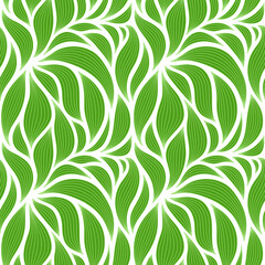 Luxury seamless floral pattern with striped leaves. Elegant astract background in minimalistic linear style.