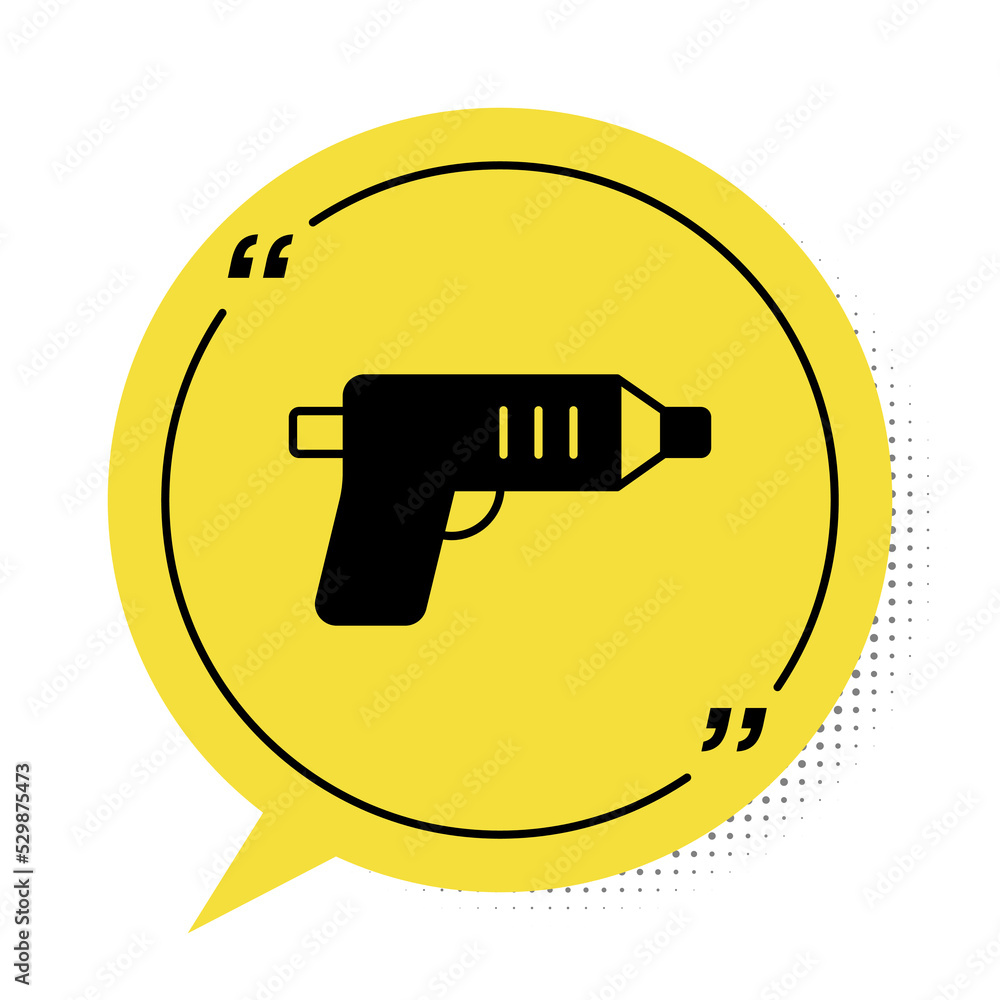 Wall mural Black Electric cordless screwdriver icon isolated on white background. Electric drill machine. Repair tool. Yellow speech bubble symbol. Vector