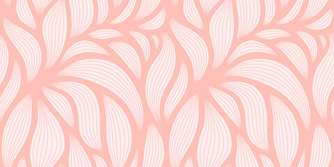 Luxury seamless floral pattern with striped leaves. Elegant astract background in minimalistic linear style.