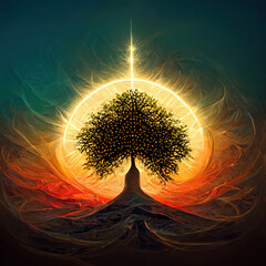 Beautiful tree of life, sacred symbol. Individuality, prosperity and growth concept. 3D illustration