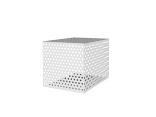 穴あきパネルの箱型。ドット柄の壁。背景透過の3DCG。斜め上から。