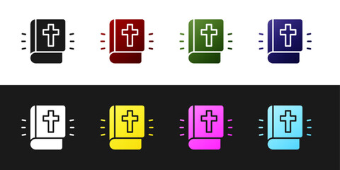 Set Holy bible book icon isolated on black and white background. Vector