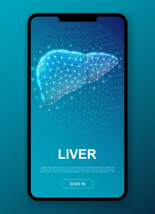 Liver 3d polygonal symbol for UI, UX design template. Low poly Hepatitis illustration for mobile homepage app design. Organ illustration concept.