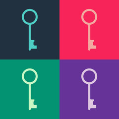 Pop art Old key icon isolated on color background. Vector