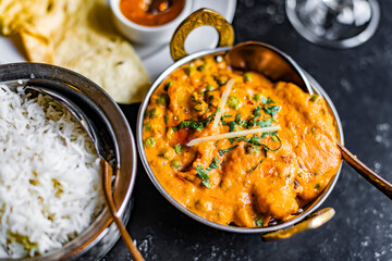 Chicken curry served in an Indian restaurant