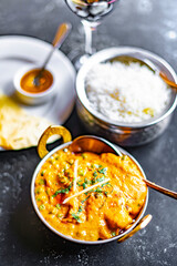 Chicken curry served in an Indian restaurant