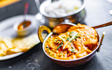 Chicken curry served in an Indian restaurant
