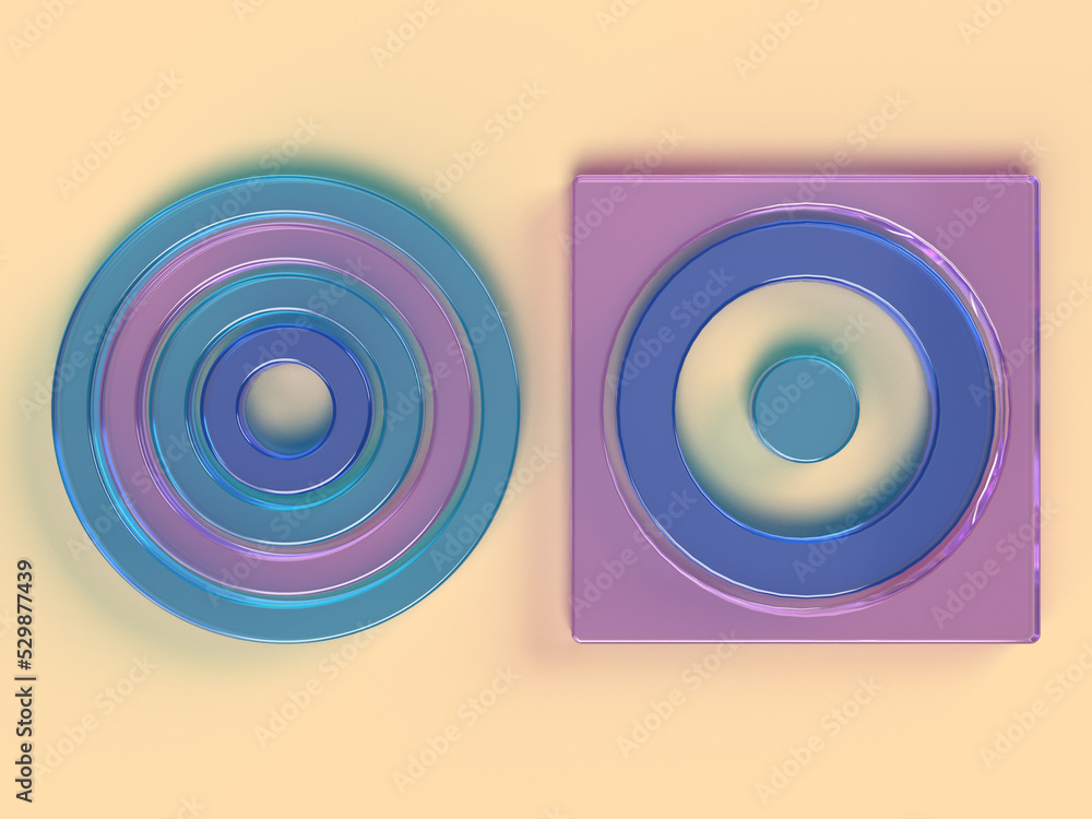 Poster 3d rendered illustration of transparent objects. composition with glass elements. visualization for 