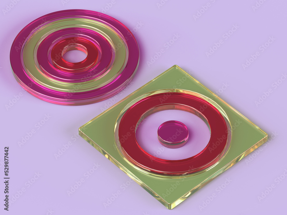 Aufkleber 3d rendered illustration of transparent objects. composition with glass elements. visualization for 