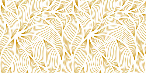 Luxury seamless floral pattern with striped leaves. Elegant astract background in minimalistic linear style. - 529877881