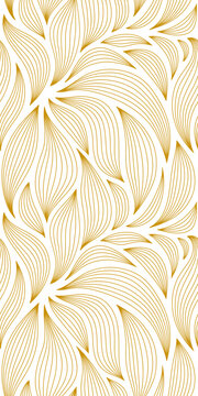 Luxury seamless floral pattern with striped leaves. Elegant astract background in minimalistic linear style.