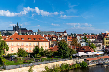 Prague Vltava riverside view in Prague City
