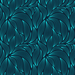 Luxury seamless floral pattern with striped leaves. Elegant astract background in minimalistic linear style.