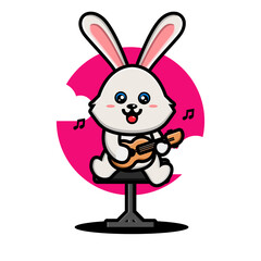 Cute rabbit playing guitar