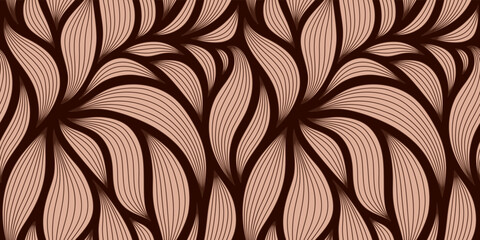 Luxury seamless floral pattern with striped leaves. Elegant astract background in minimalistic linear style. © Oleksandra