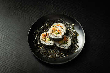Fresh kimbap on monochrome background