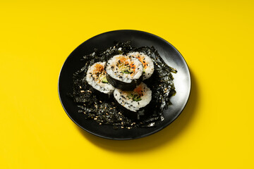 Fresh kimbap on monochrome background
