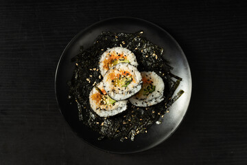 Fresh kimbap on monochrome background