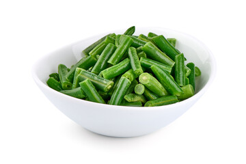 Delicious fresh green beans, isolated on white background.