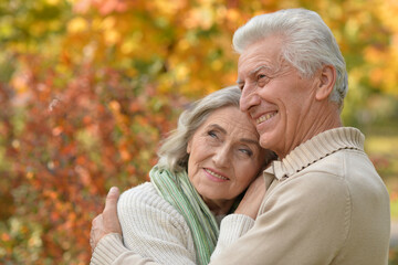 Nice elderly couple in a autumn park