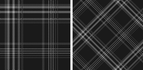 Set black and white check plaid seamless vector pattern.