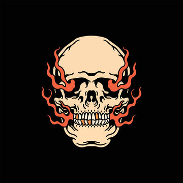 burned skull tattoo vector design