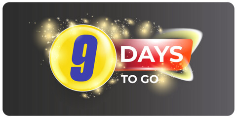 Nine days to go countdown grey horizontal banner design template. 9 days to go sale announcement grey modern banner, label, sticker, icon, poster and flyer.