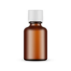 Small Amber Cosmetic Bottle Mock Up With Screw Cap, Isolated on White Background. Vector Illustration