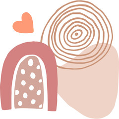 Modern abstract doodle collage of simple geometric shapes. Illustration in boho style, hand draw, naive. Transparent PNG clipart