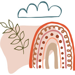 Modern abstract doodle collage of simple geometric shapes. Illustration in boho style, hand draw, naive. Transparent PNG clipart