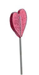 Classic heart shape red lollipop on wooden stick isolated