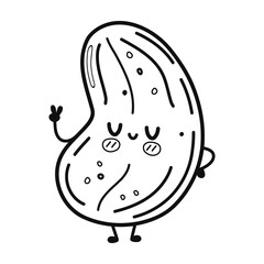 Funny cute happy cashew characters bundle set. Vector kawaii line cartoon style illustration. Cute cashew mascot character collection, outline cartoon illustration for coloring book